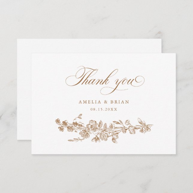 Cartão De Agradecimento Casamento De Flores De Elegante Floral (Frente/Verso)