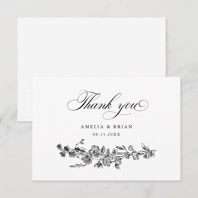 Cartão De Agradecimento Casamento De Flores De Elegante Floral (Frente/Verso)