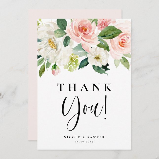 Cartão De Agradecimento Casamento de Flores de Jardim Bonito de Aquarela (Frente/Verso)