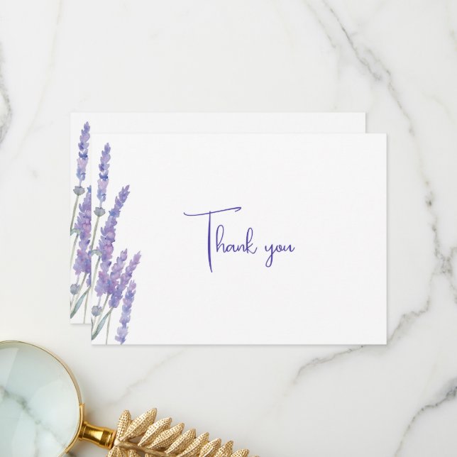 Cartão De Agradecimento Casamento de Flores de Lavanda de Aquarela Elegant (Frente/Verso In Situ)