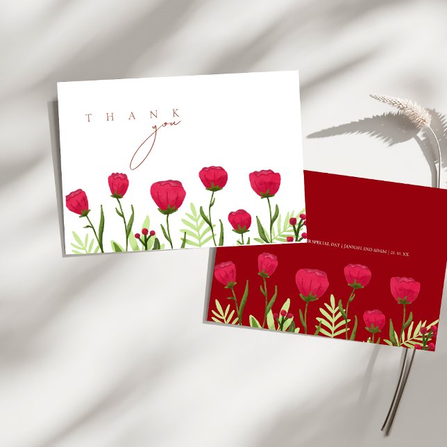 Cartão De Agradecimento Casamento de Flores de Poppies Vermelhos Crimson (Crimson Red Poppies Flowers Wedding Thank You Card)