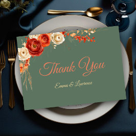 Cartão De Agradecimento Casamento de flores de sage laranja de queda elega