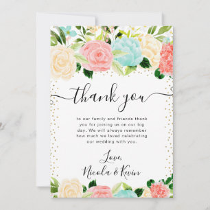 Cartão De Agradecimento Casamento de Flores Rosa e Verde Água