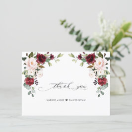 Cartão De Agradecimento Casamento de Flores Rosa-Rosa-Burgundy Elegante