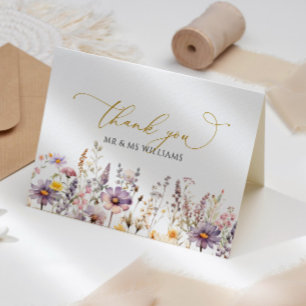 Cartão De Agradecimento Casamento de Flores Roxas