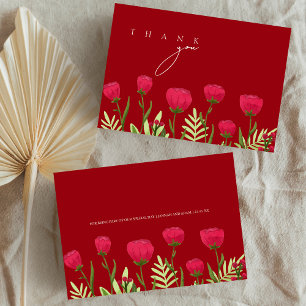 Cartão De Agradecimento Casamento de Flores Selvagens de Crimson Red Poppi