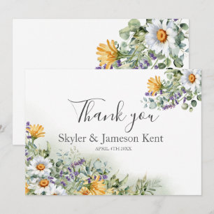 Cartão De Agradecimento Casamento de Flores Silvestres Coloridas Agradecim