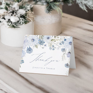 Cartão De Agradecimento Casamento de Flores Silvestres Elegantes em Azul E
