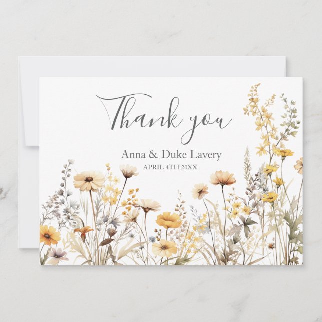 Cartão De Agradecimento Casamento de Flores Silvestres Obrigado (Frente)