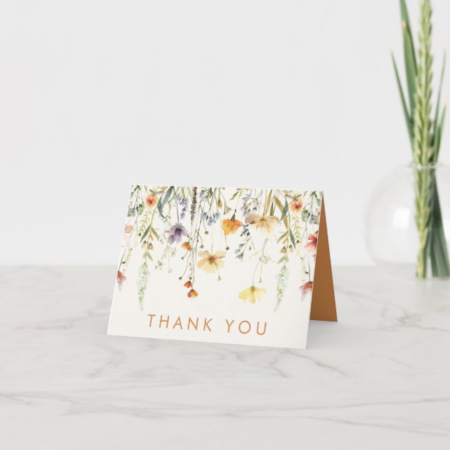 Cartão De Agradecimento Casamento de Flores Silvestres Rústicas (Frente)
