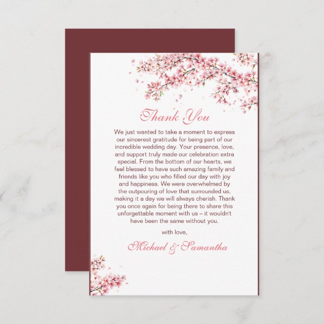 Cartão De Agradecimento Casamento de Floresta de Cereja Elegante (Frente/Verso)