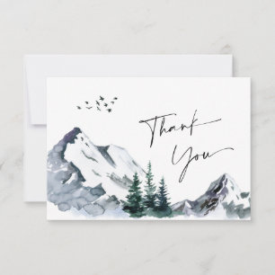 Cartão De Agradecimento Casamento de Floresta nas Montanhas de Watercolor