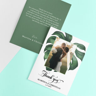Cartão De Agradecimento Casamento de Folha Tropical de Monstera