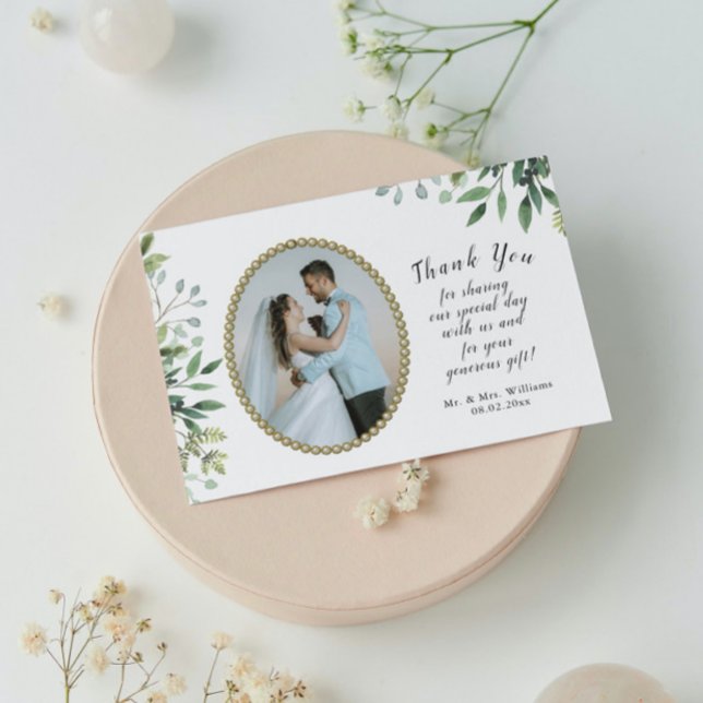 Cartão De Agradecimento Casamento de Folhagem e pérolas de ouro (Criador carregado)