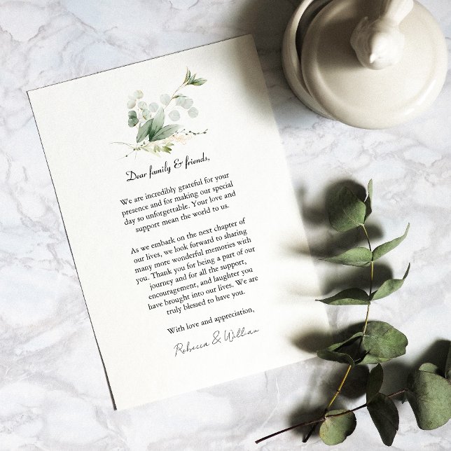 Cartão De Agradecimento Casamento de Folhagem Eucalyptus Elegante (Express gratitude with our Eucalyptus Thank You Cards, perfect for post-wedding appreciation.)