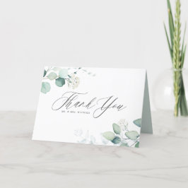 Cartão De Agradecimento Casamento de Folhagens com Eucalipto em Aquarela B