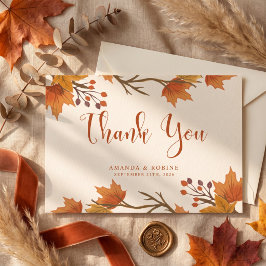 Cartão De Agradecimento Casamento de Folhas de Bordo de Outono Elegante