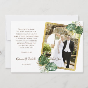 Cartão De Agradecimento Casamento de Folhas de Monstera em Aquarela Verde 