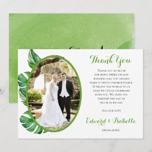 Cartão De Agradecimento Casamento de Folhas de Monstera Verde Aquarela Tro