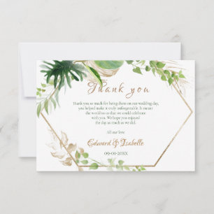 Cartão De Agradecimento Casamento de Folhas de Palmeira Verde Aquarela Tro