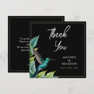 Cartão De Agradecimento Casamento de Folhas Tropicais Emerald Hummingbird