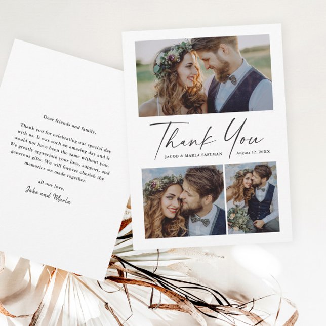 Cartão De Agradecimento Casamento de Foto 3 Script Moderno (Criador carregado)