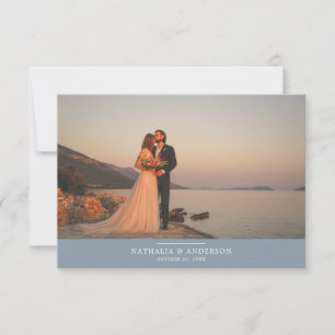 Cartão De Agradecimento Casamento de Foto Azul Romântico Moderno