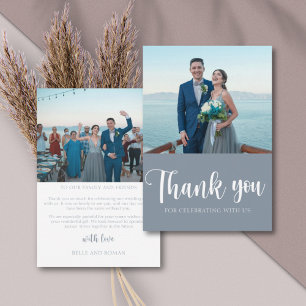 Cartão De Agradecimento Casamento de Foto Azul Simples - Obrigado