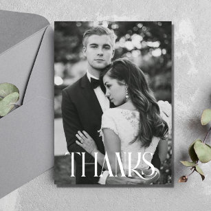 Cartão De Agradecimento Casamento de Foto Branca Moderna - Obrigado Cartõe