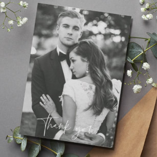 Cartão De Agradecimento Casamento de Foto Branca Moderna - Obrigado Cartõe