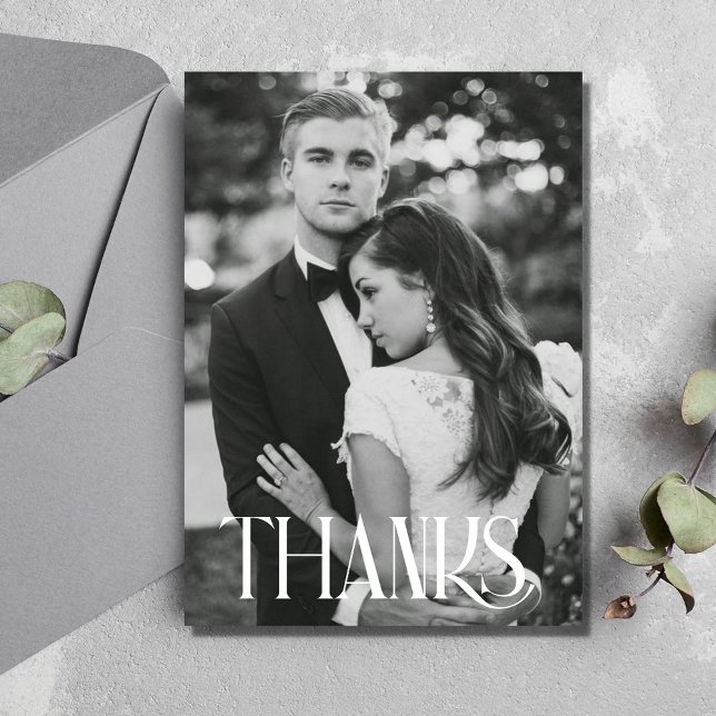 Cartão De Agradecimento Casamento de Foto Branca Moderna - Obrigado Cartõe (Modern Black White Photo Wedding Thank You Cards)