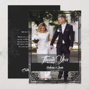Cartão De Agradecimento Casamento de Foto Branca Preta em Peacock, Arte Mo