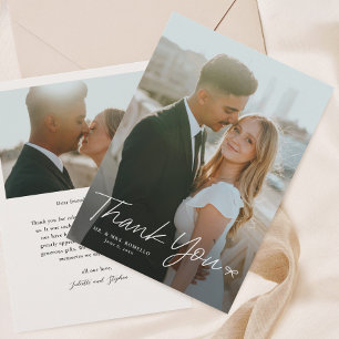 Cartão De Agradecimento Casamento de Foto com Arco de Roteiro Simples