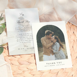 Cartão De Agradecimento Casamento de Foto com Arco Minimalista Boho Simple