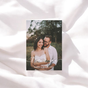 Cartão De Agradecimento Casamento de Foto com Fontes Modernas Manuscritas