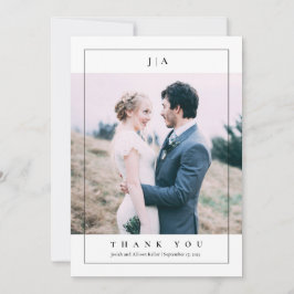 Cartão De Agradecimento Casamento de Foto com Monograma Clássico