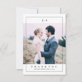 Cartão De Agradecimento Casamento de Foto com Monograma Clássico