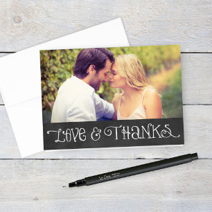 Cartão De Agradecimento Casamento de Foto com Quadro de Giz Rústico de Amo