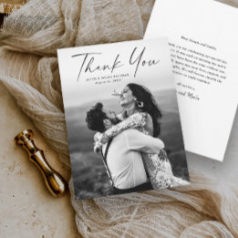 Cartão De Agradecimento Casamento de Foto com Roteiro Moderno
