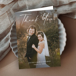 Cartão De Agradecimento Casamento de Foto com Roteiro Moderno
