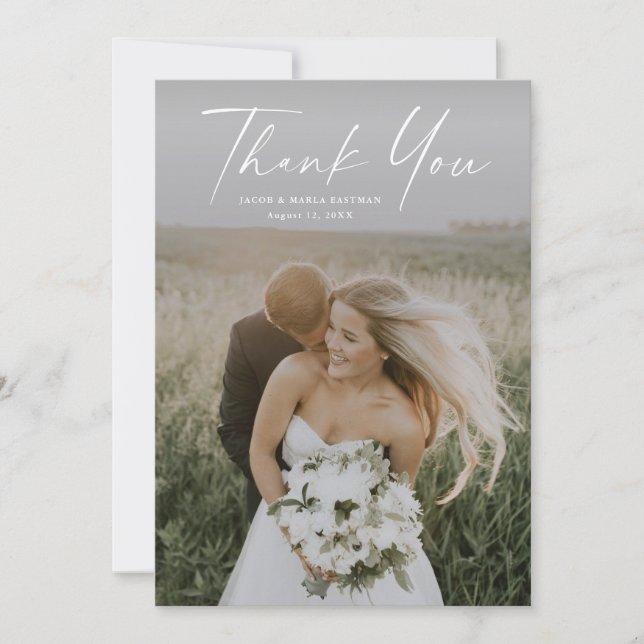 Cartão De Agradecimento Casamento de Foto com Roteiro Simples (Frente)
