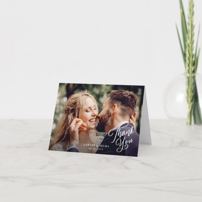 Cartão De Agradecimento Casamento de Foto com Roteiro Simples (Frente)