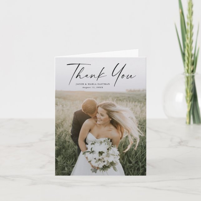 Cartão De Agradecimento Casamento de Foto com Roteiro Simples (Frente)