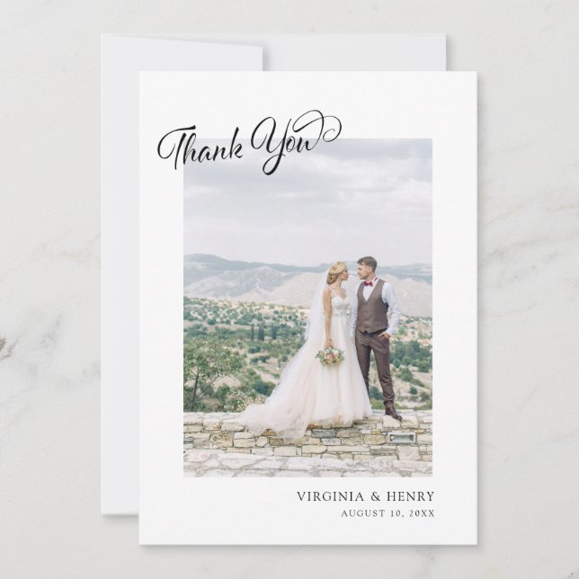 Cartão De Agradecimento Casamento de Foto com Roteiro Simples (Frente)