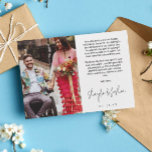 Cartão De Agradecimento Casamento de Foto com Script de escrevendo de Mão<br><div class="desc">Cartões de agradecimentos romântico de casamento impresso com duas das suas fotos de casamento,  uma menor de um lado e uma maior do outro lado. Obrigado em uma escrita moderna escrevendo de mão,  seus nomes também,  com um obrigado impresso que você escreve acima.</div>