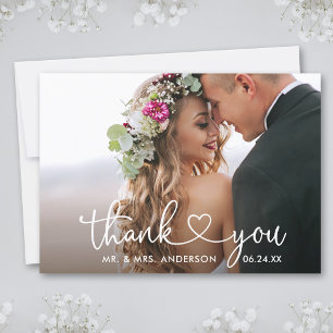 Cartão De Agradecimento Casamento de Foto Coração de Script de Caligrafi
