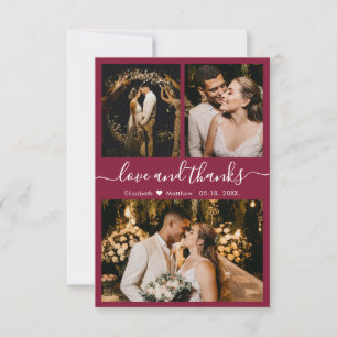 Cartão De Agradecimento Casamento de Foto da Elegante Burgundy - Obrigado