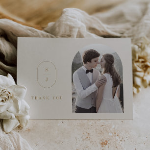 Cartão De Agradecimento Casamento de Foto de Cream Boho Dourado mínimo SHY