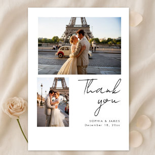 Cartão De Agradecimento Casamento de Foto de Destino com Roteiro Moderno M
