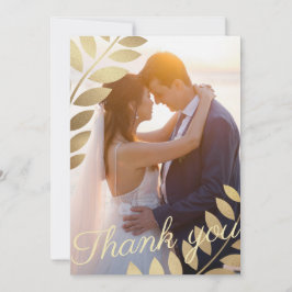 Cartão De Agradecimento Casamento de Foto de Folhas Tropicais Douradas Ele